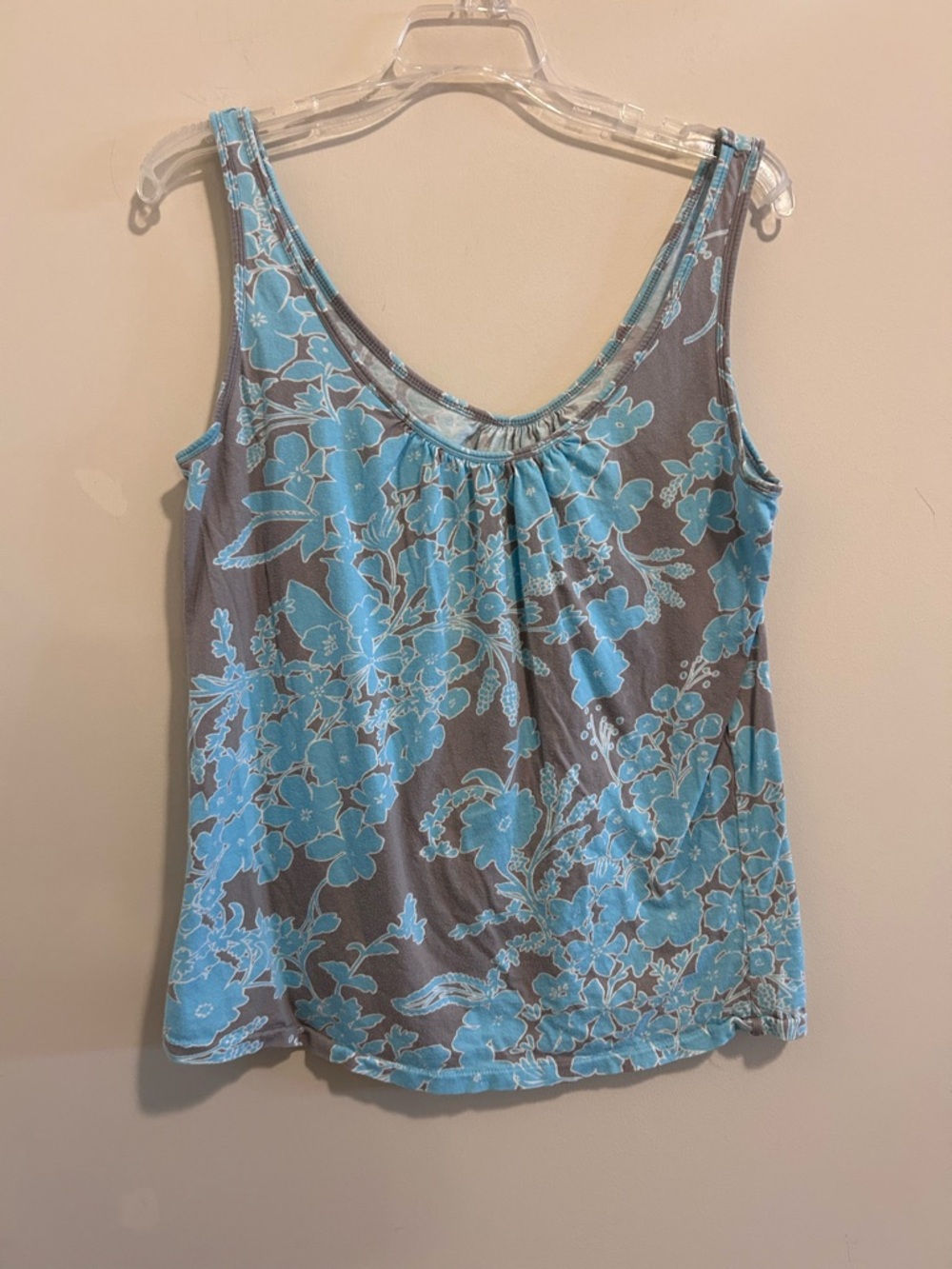 Old Navy Gray Tank Top with Blue Floral Print